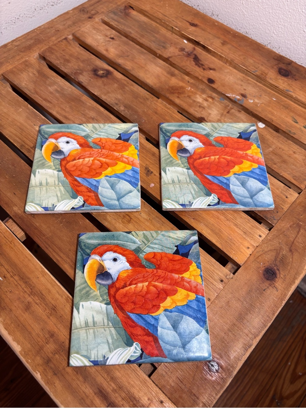 Tropical Parrot Ceramic Tiles Set of 3